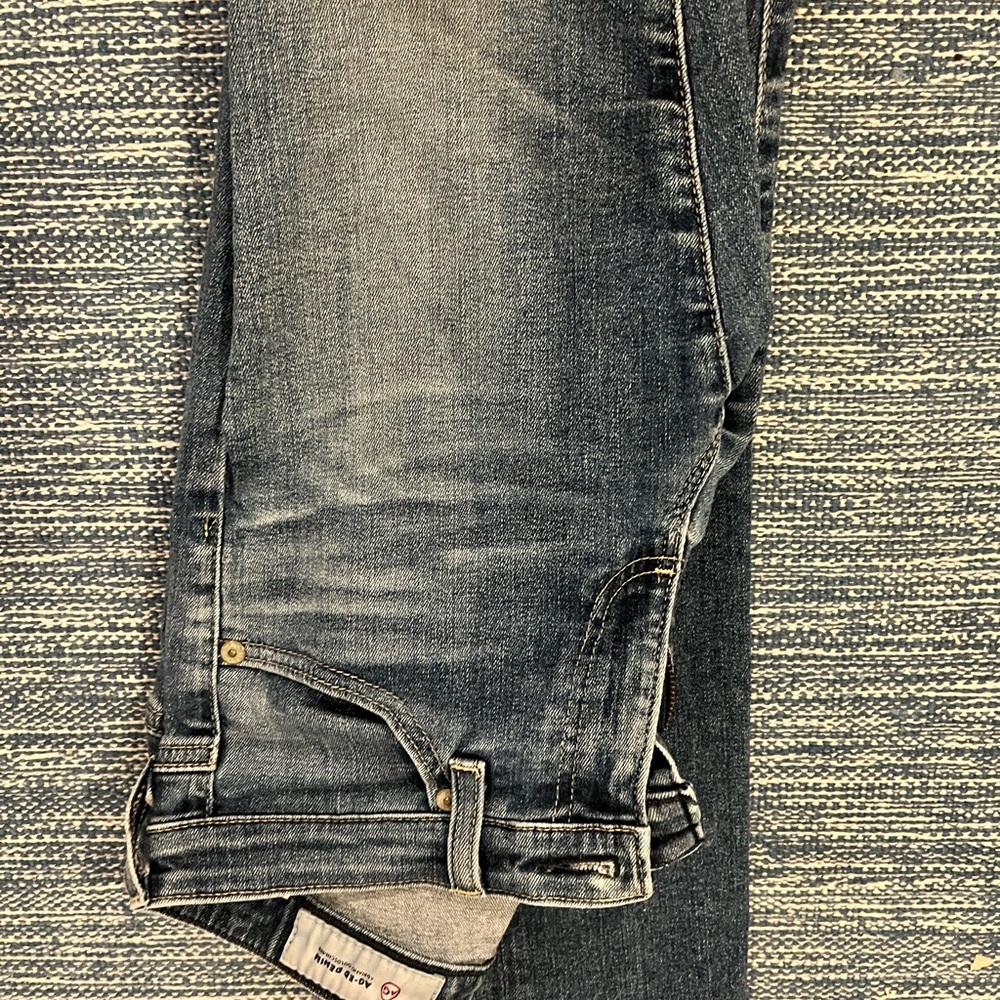 AG Adriano Goldschmied Indigo Denim Jeans with Tan Leather Patch